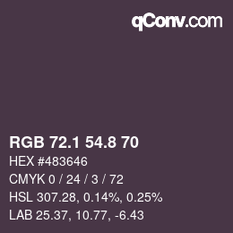 Color code: RGB 72.1 54.8 70 | qconv.com
