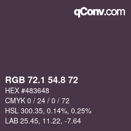 Color code: RGB 72.1 54.8 72 | qconv.com