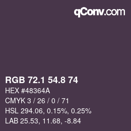 Color code: RGB 72.1 54.8 74 | qconv.com