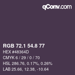 Color code: RGB 72.1 54.8 77 | qconv.com