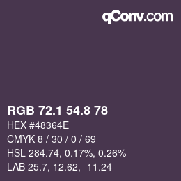 カラーコード: RGB 72.1 54.8 78 | qconv.com