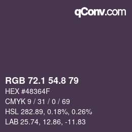 Color code: RGB 72.1 54.8 79 | qconv.com