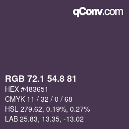 カラーコード: RGB 72.1 54.8 81 | qconv.com