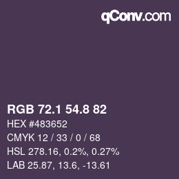 Color code: RGB 72.1 54.8 82 | qconv.com