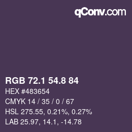 Color code: RGB 72.1 54.8 84 | qconv.com