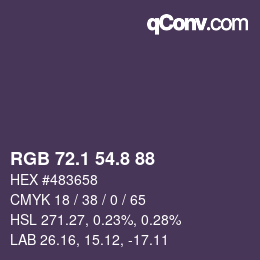 カラーコード: RGB 72.1 54.8 88 | qconv.com