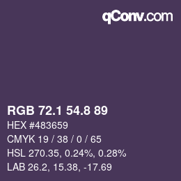 Farbcode: RGB 72.1 54.8 89 | qconv.com