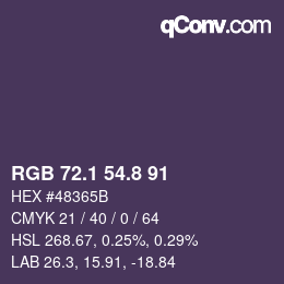 Color code: RGB 72.1 54.8 91 | qconv.com