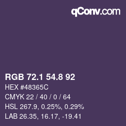 Color code: RGB 72.1 54.8 92 | qconv.com