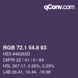 Color code: RGB 72.1 54.8 93 | qconv.com
