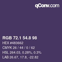 Color code: RGB 72.1 54.8 98 | qconv.com