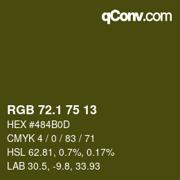 カラーコード: RGB 72.1 75 13 | qconv.com