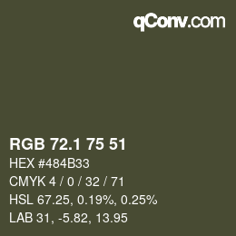 カラーコード: RGB 72.1 75 51 | qconv.com