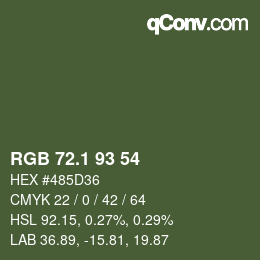 Color code: RGB 72.1 93 54 | qconv.com