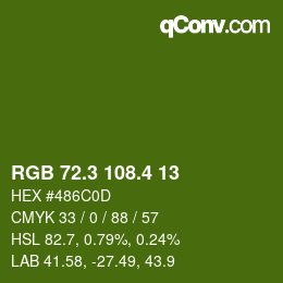 カラーコード: RGB 72.3 108.4 13 | qconv.com