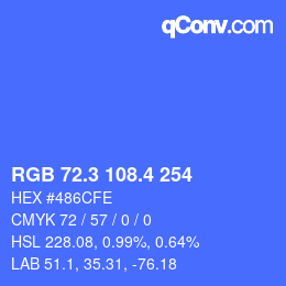 カラーコード: RGB 72.3 108.4 254 | qconv.com