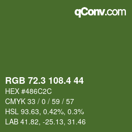カラーコード: RGB 72.3 108.4 44 | qconv.com