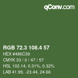 カラーコード: RGB 72.3 108.4 57 | qconv.com