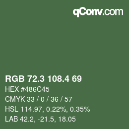 カラーコード: RGB 72.3 108.4 69 | qconv.com