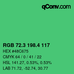 カラーコード: RGB 72.3 198.4 117 | qconv.com