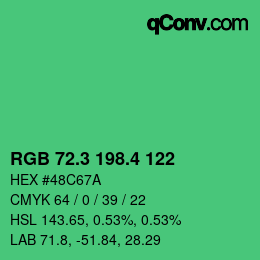 カラーコード: RGB 72.3 198.4 122 | qconv.com