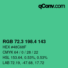 カラーコード: RGB 72.3 198.4 143 | qconv.com