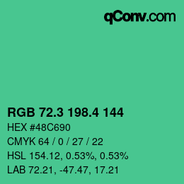 カラーコード: RGB 72.3 198.4 144 | qconv.com