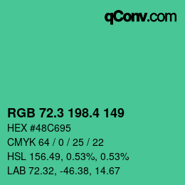 カラーコード: RGB 72.3 198.4 149 | qconv.com