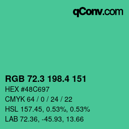 カラーコード: RGB 72.3 198.4 151 | qconv.com