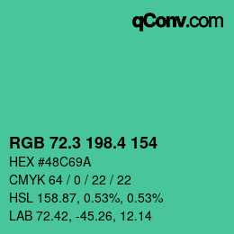カラーコード: RGB 72.3 198.4 154 | qconv.com