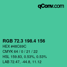 カラーコード: RGB 72.3 198.4 156 | qconv.com
