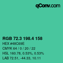 カラーコード: RGB 72.3 198.4 158 | qconv.com