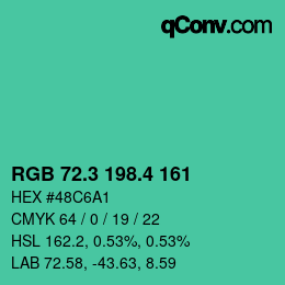 カラーコード: RGB 72.3 198.4 161 | qconv.com