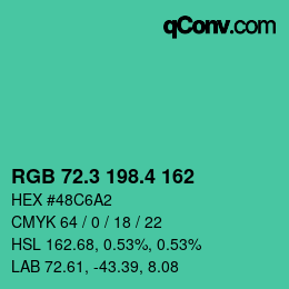 カラーコード: RGB 72.3 198.4 162 | qconv.com