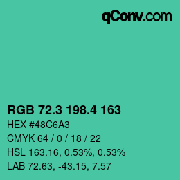 カラーコード: RGB 72.3 198.4 163 | qconv.com