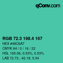 カラーコード: RGB 72.3 198.4 167 | qconv.com