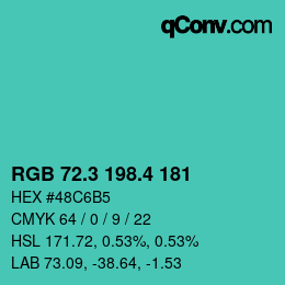 カラーコード: RGB 72.3 198.4 181 | qconv.com