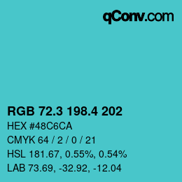 カラーコード: RGB 72.3 198.4 202 | qconv.com