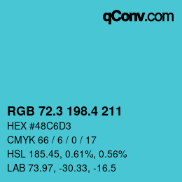 カラーコード: RGB 72.3 198.4 211 | qconv.com