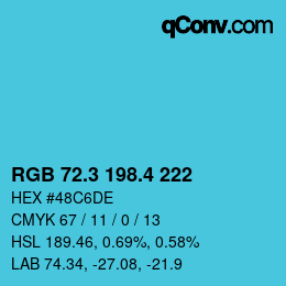 カラーコード: RGB 72.3 198.4 222 | qconv.com