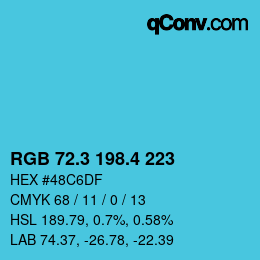 カラーコード: RGB 72.3 198.4 223 | qconv.com