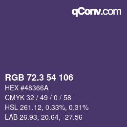 カラーコード: RGB 72.3 54 106 | qconv.com