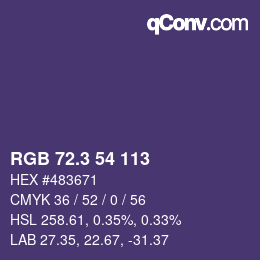 カラーコード: RGB 72.3 54 113 | qconv.com