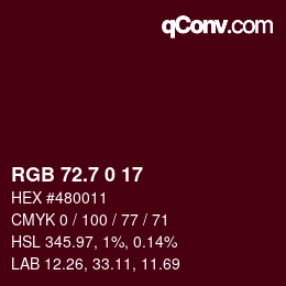 カラーコード: RGB 72.7 0 17 | qconv.com