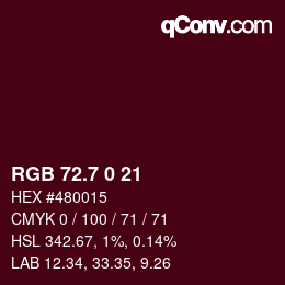 カラーコード: RGB 72.7 0 21 | qconv.com
