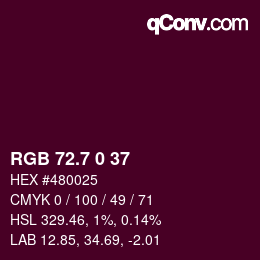 カラーコード: RGB 72.7 0 37 | qconv.com