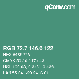 カラーコード: RGB 72.7 146.6 122 | qconv.com