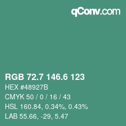 カラーコード: RGB 72.7 146.6 123 | qconv.com