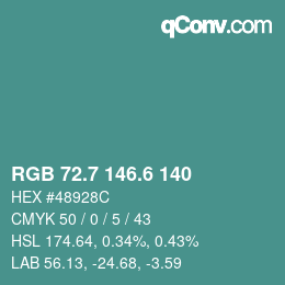 カラーコード: RGB 72.7 146.6 140 | qconv.com