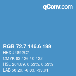 カラーコード: RGB 72.7 146.6 199 | qconv.com